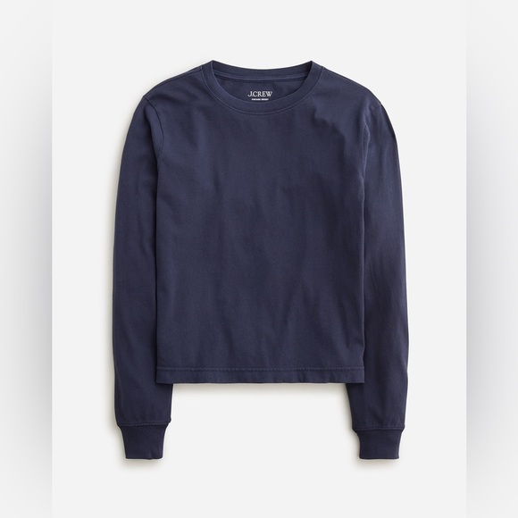 J.Crew Navy Vintage cropped jersey long-sleeve T-shirt Size Large - Picture 1 of 5